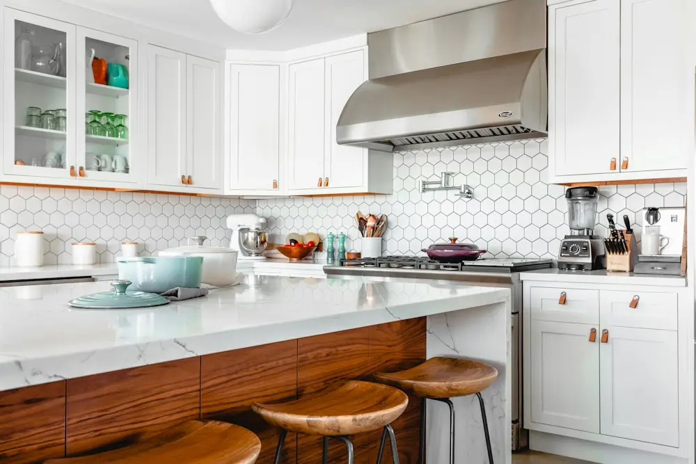 Warm wood cabinetry in a sunlit kitchen